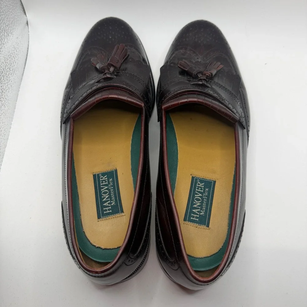 Hanover MasterFlex Mens 9.5 M Burgundy Leather Kiltie Tassel Wingtip Loafers